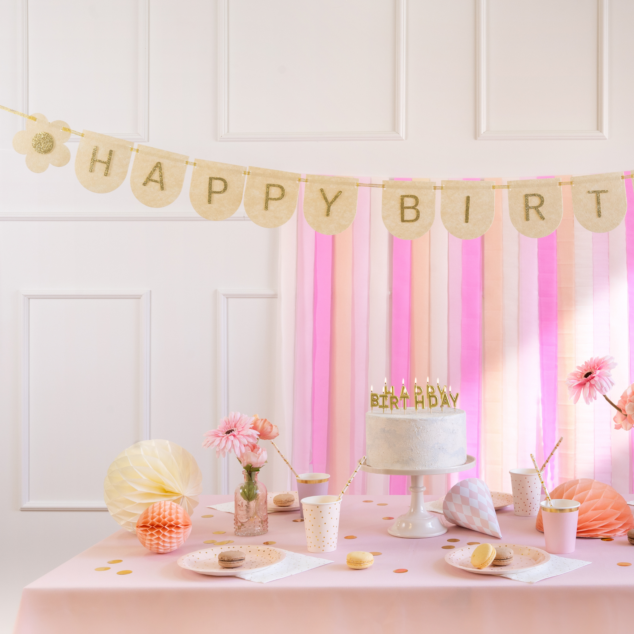 Filz-Girlande "Happy Birthday" Puderrosa -hey-Party.de- Girlanden -#Variante_