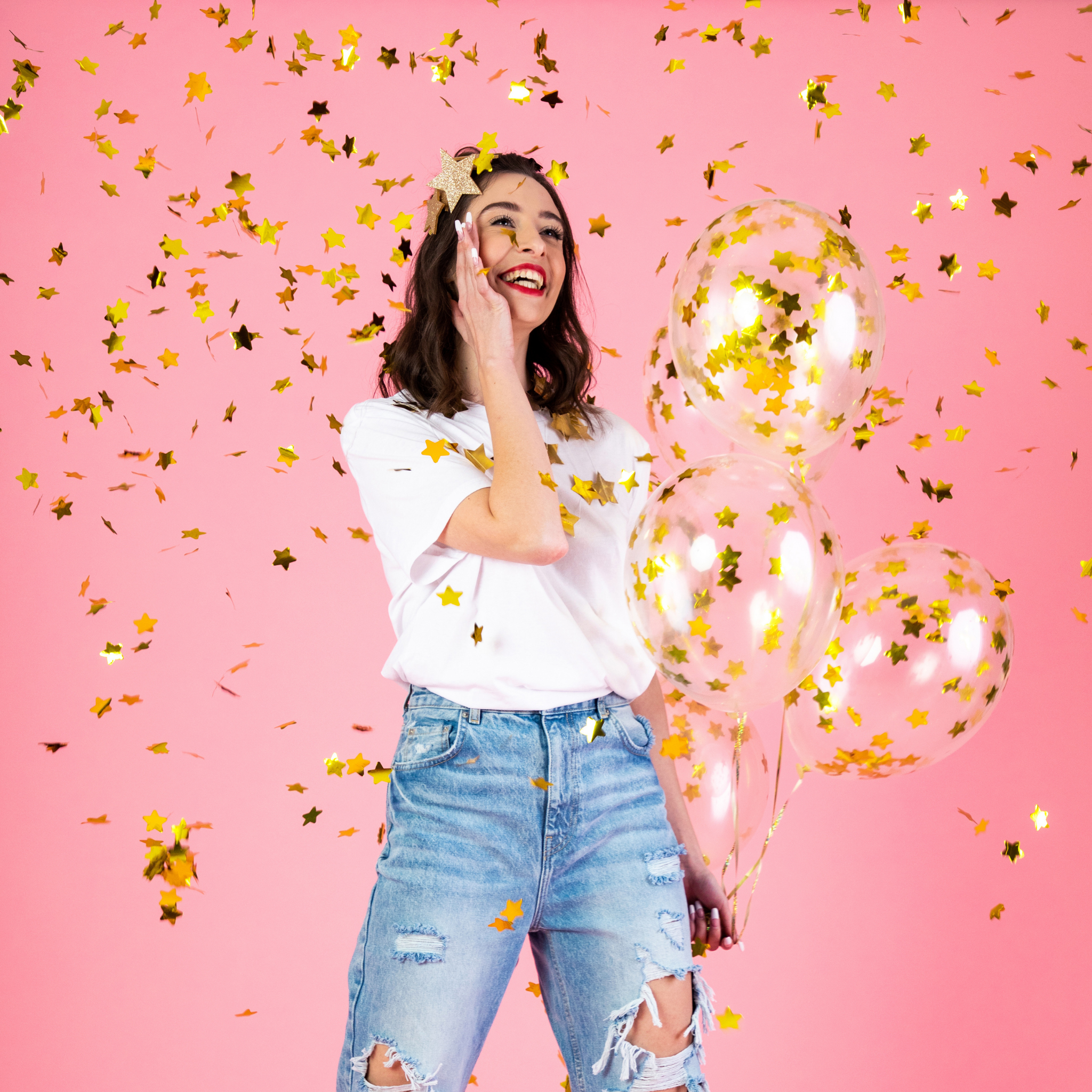 Konfettiballons Sterne Gold -hey-Party.de- Latexballons -#Variante_