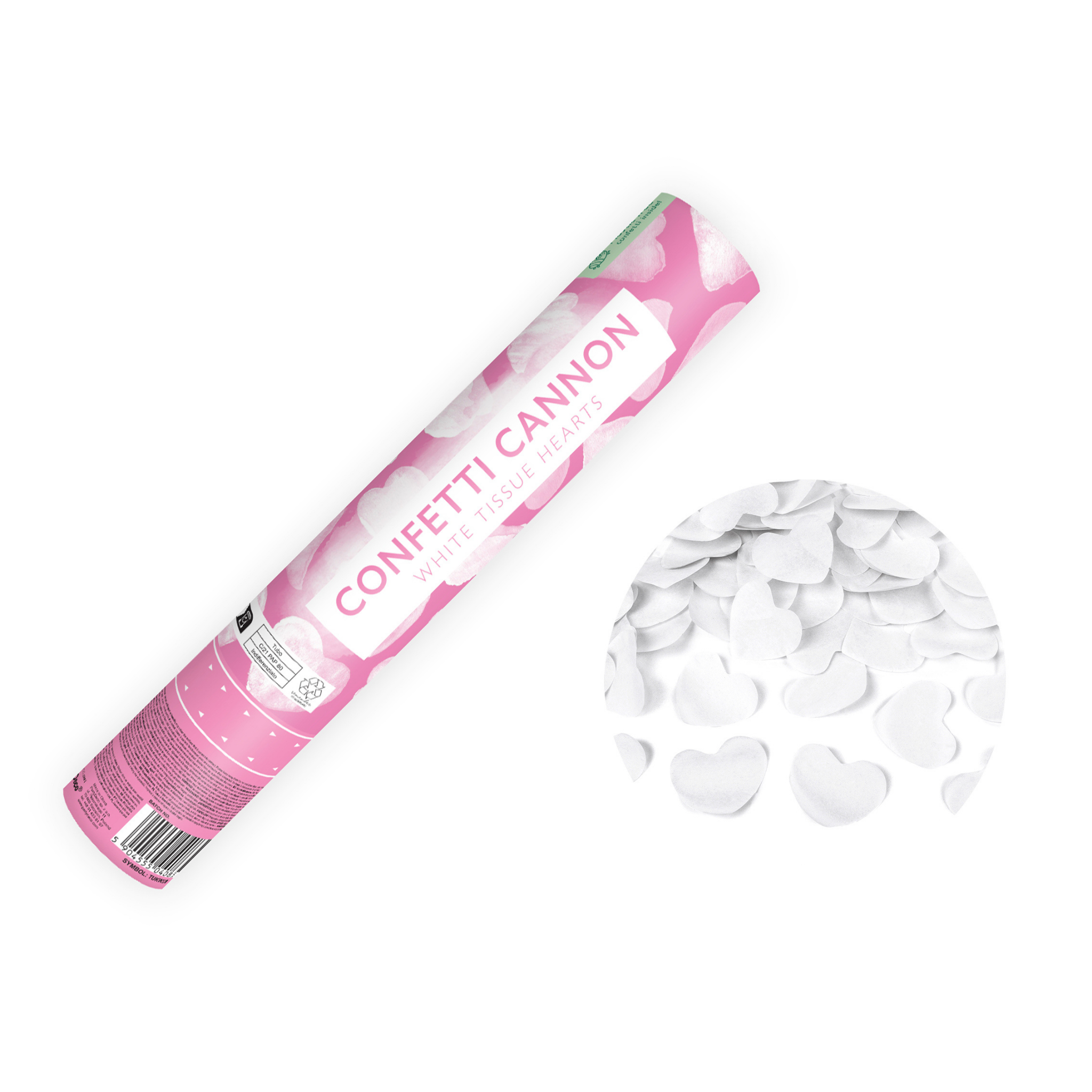 Konfettikanone Herzen weiß 28 cm -hey-Party.de- Konfettikanonen -#Variante_