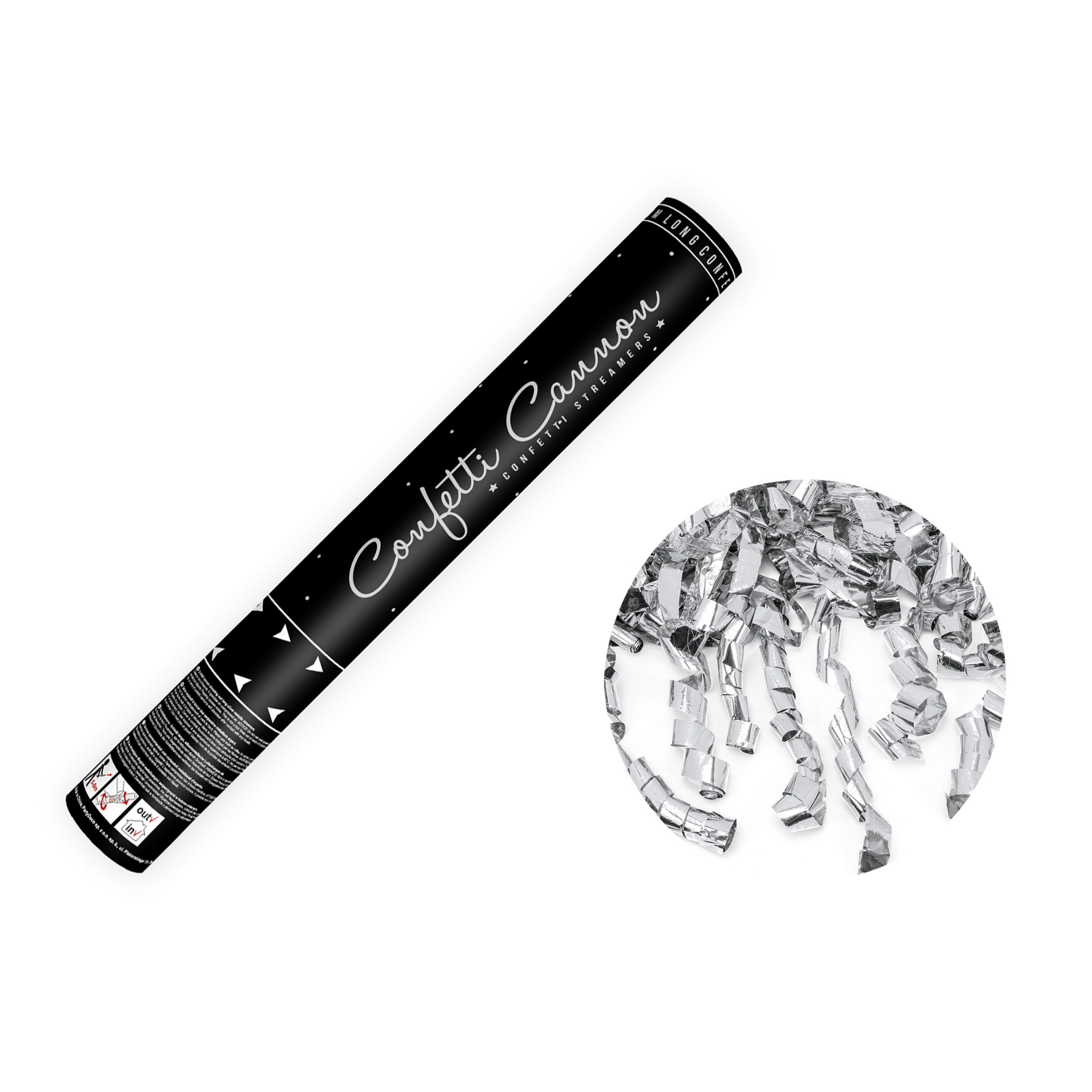 Konfettikanone Luftschlangen Silber -hey-Party.de- Konfettikanonen -#Variante_