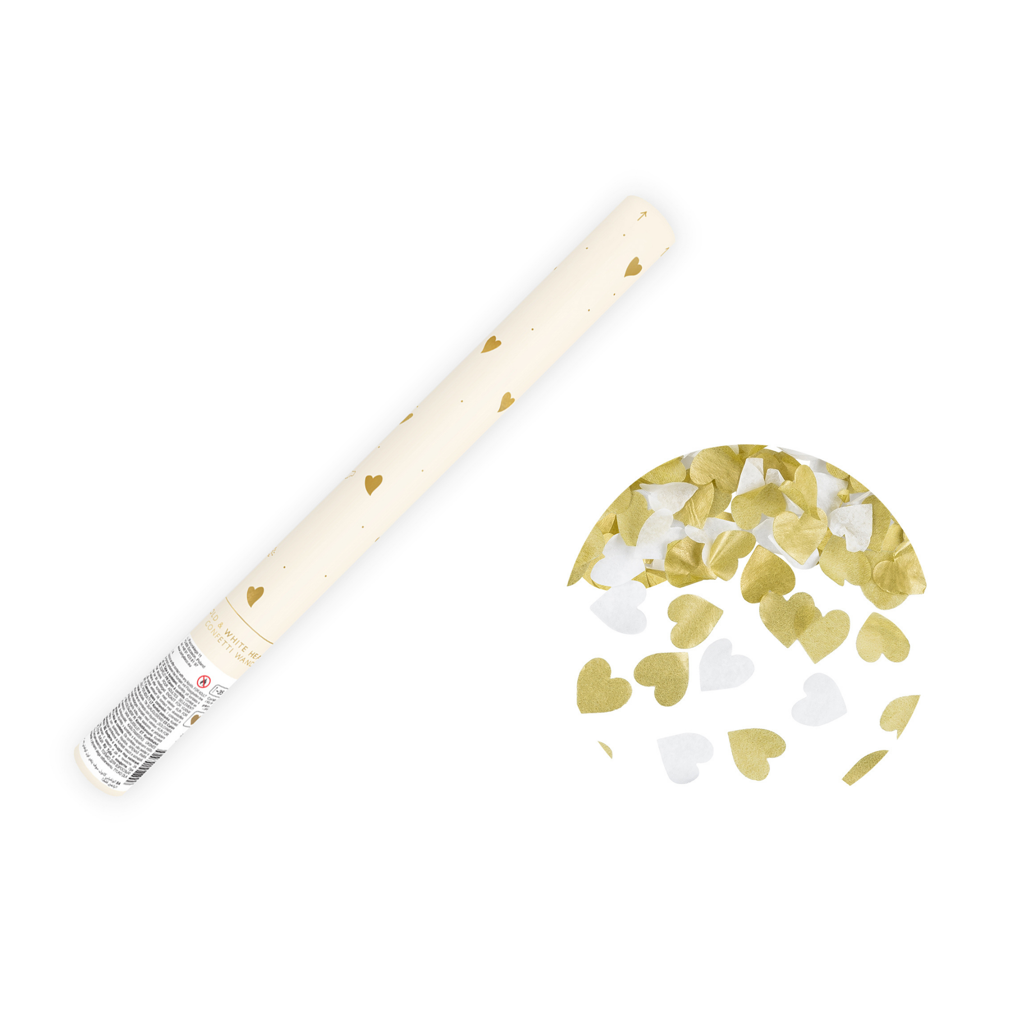 Mini- Konfettikanone Herzen Gold & Weiß -hey-Party.de- Konfettikanonen -#Variante_