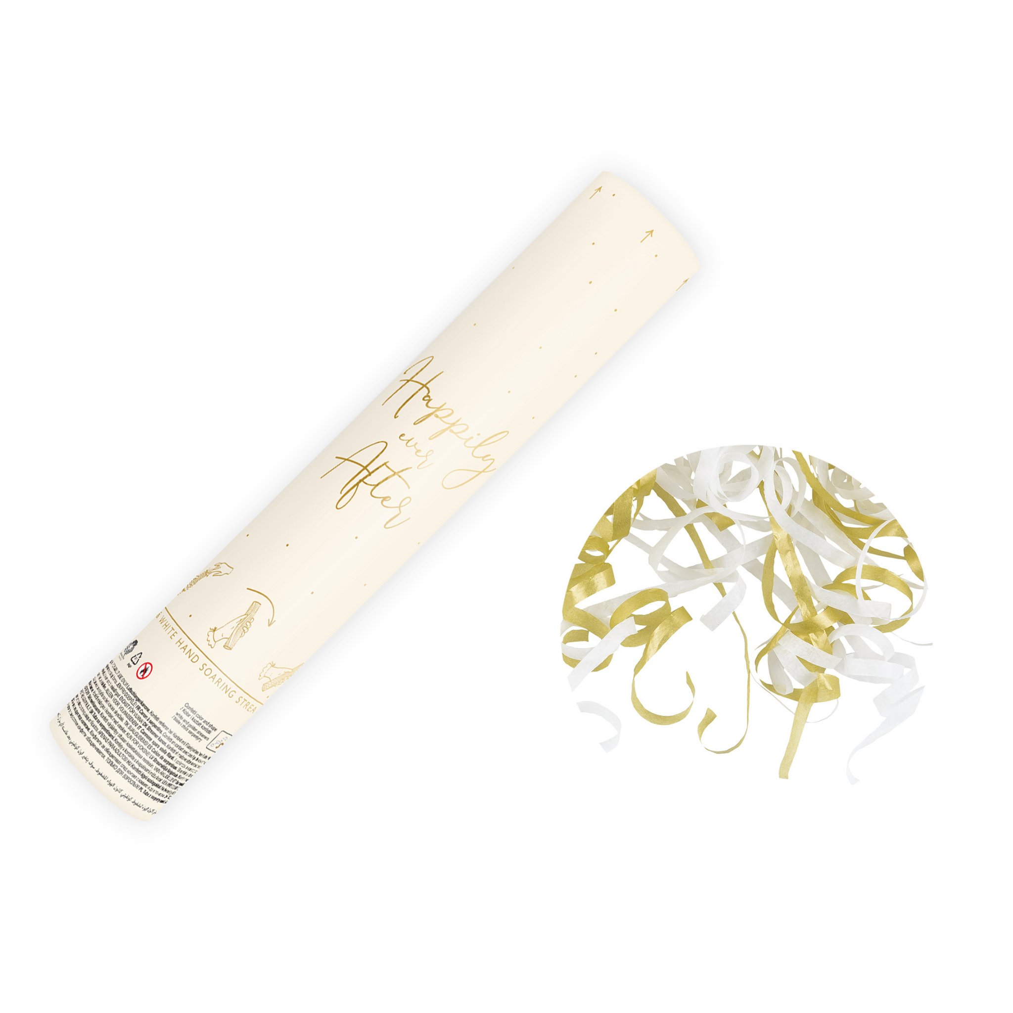 Mini- Konfettikanone Luftschlangen Gold & Weiß -hey-Party.de- Konfettikanonen -#Variante_