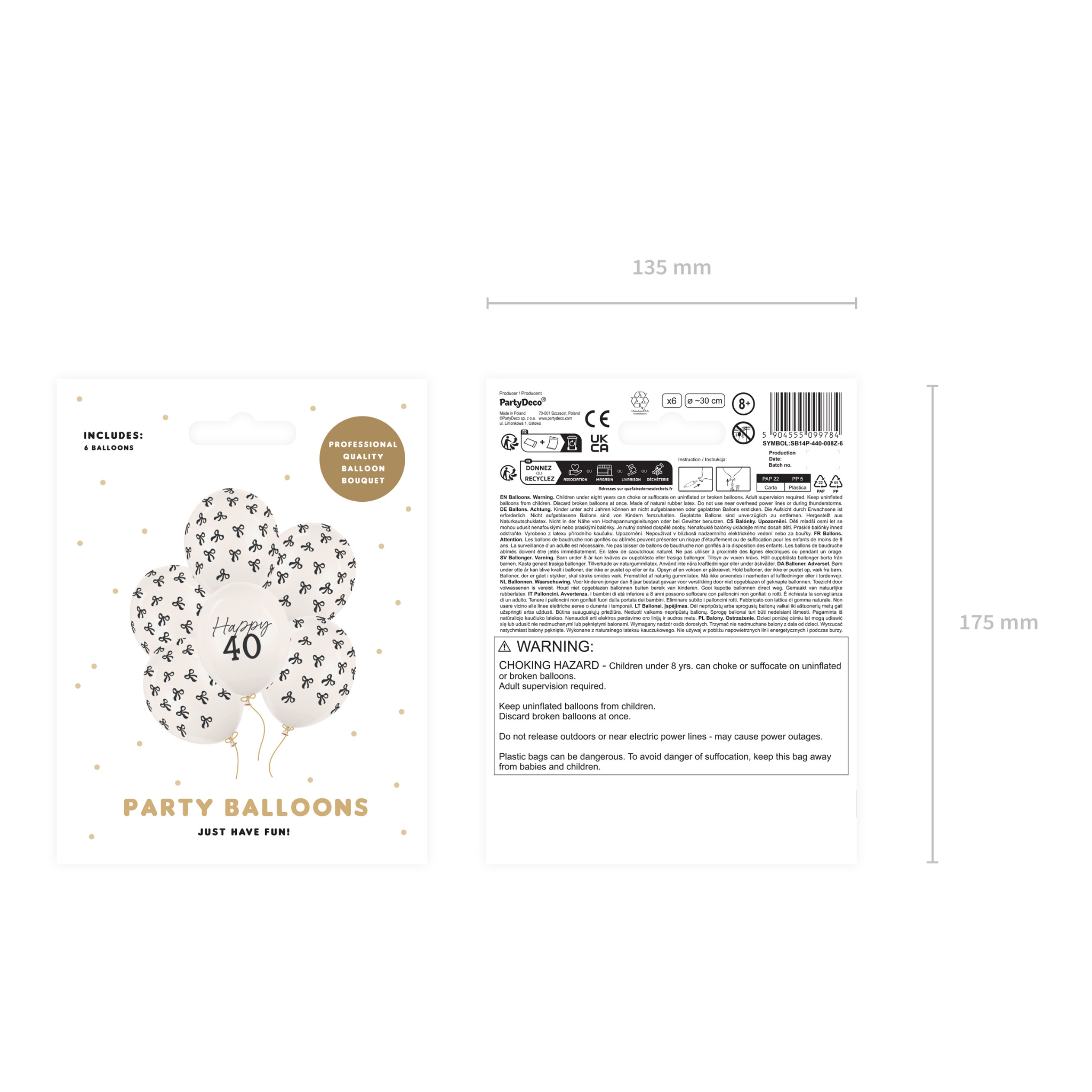 Luftballon-Set "Happy 40" Schleifen Schwarz-Weiß -hey-Party.de- Latexballons -#Variante_