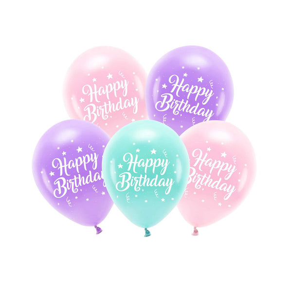 Luftballons "Happy Birthday" Rosa-Lila-Mint Hey Party