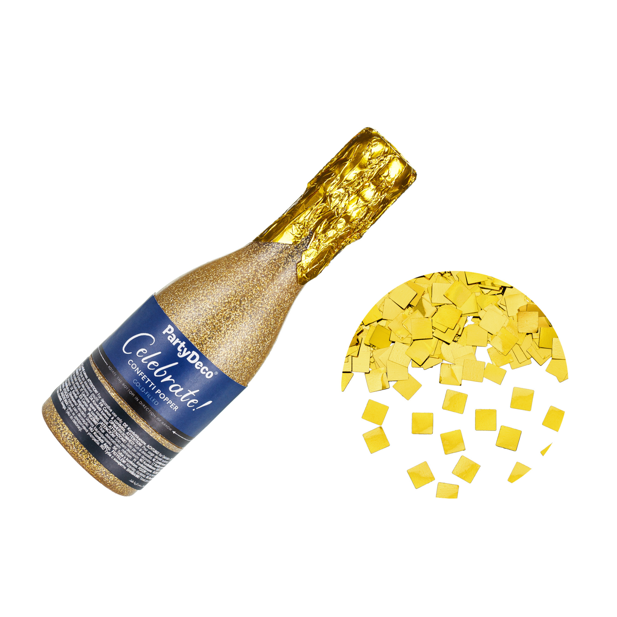 Mini-Konfettikanone Champagnerflasche Gold