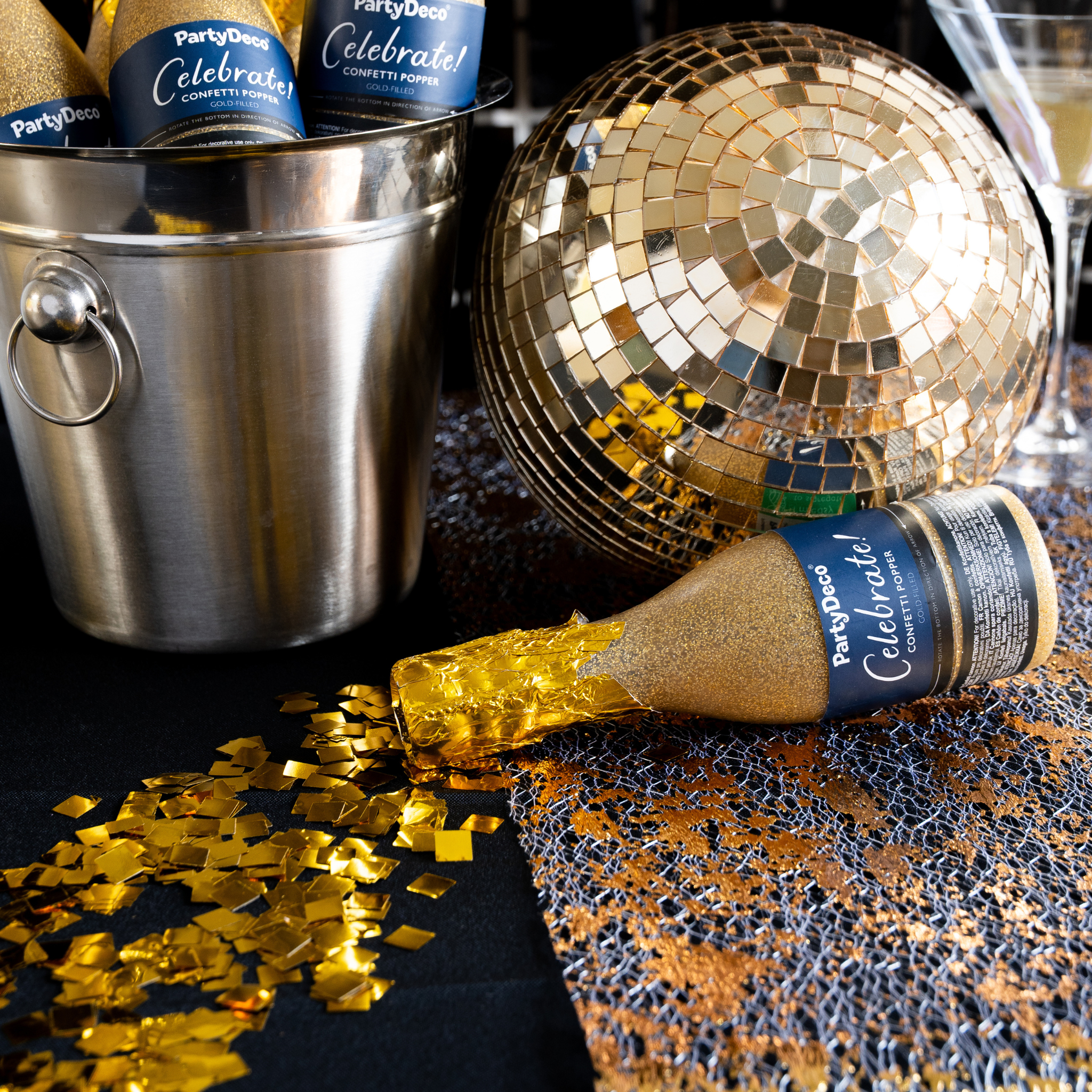 Mini-Konfettikanone Champagnerflasche Gold