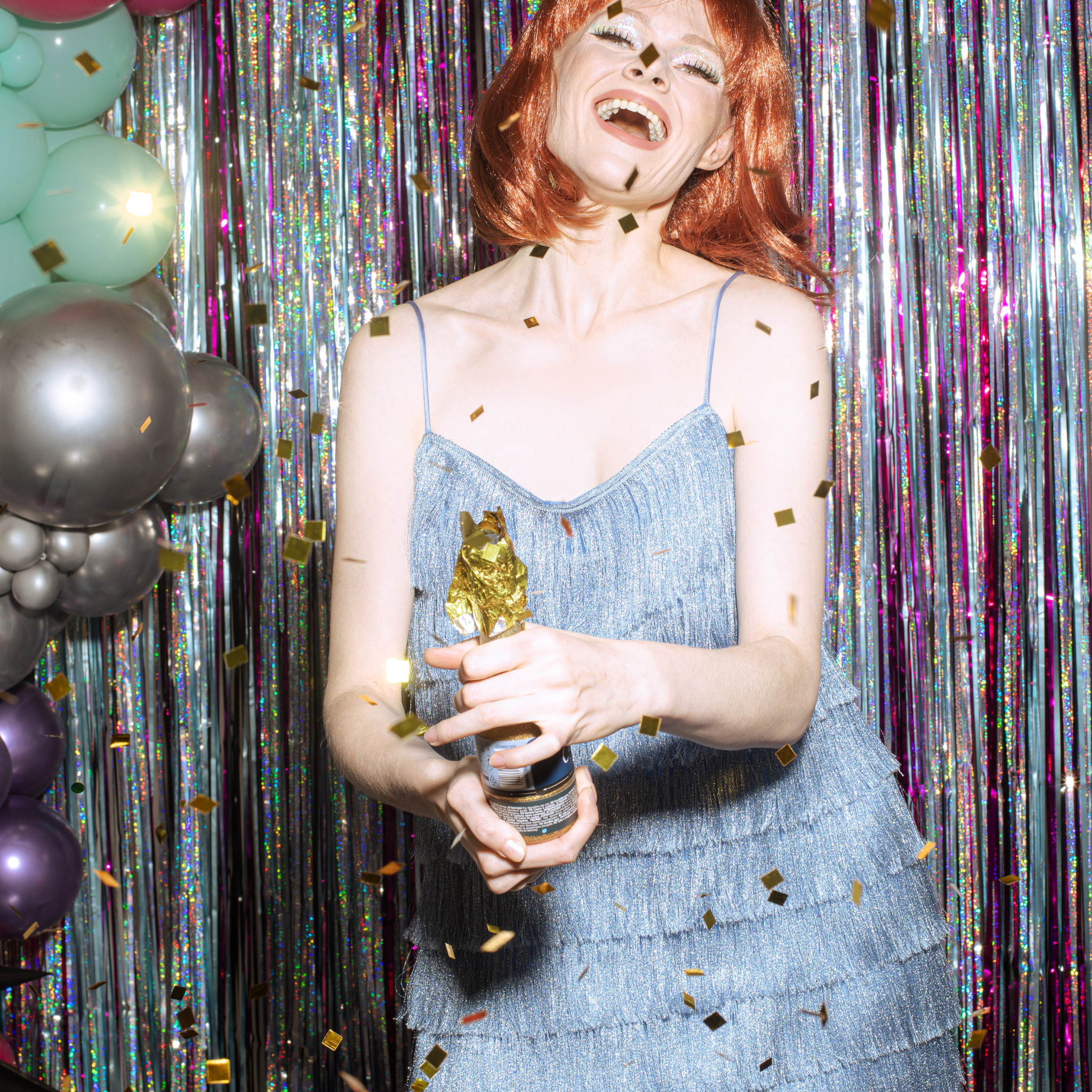 Mini-Konfettikanone Champagnerflasche Gold