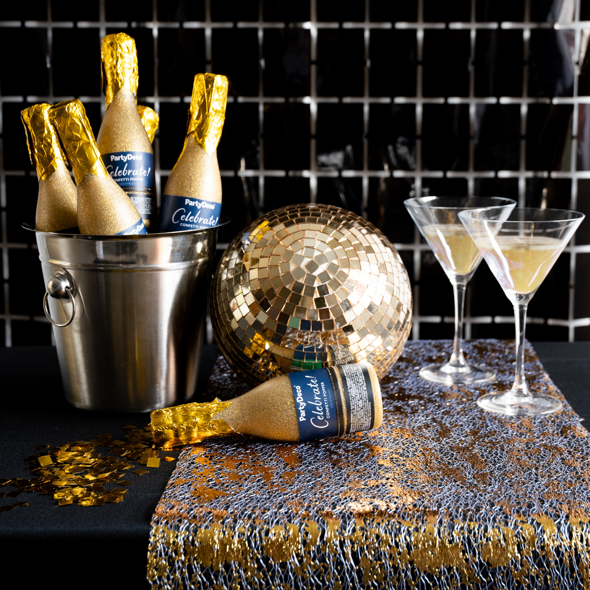 Mini-Konfettikanone Champagnerflasche Gold