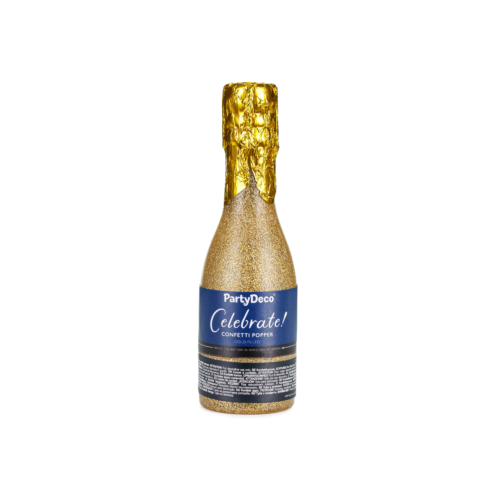 Mini-Konfettikanone Champagnerflasche Gold