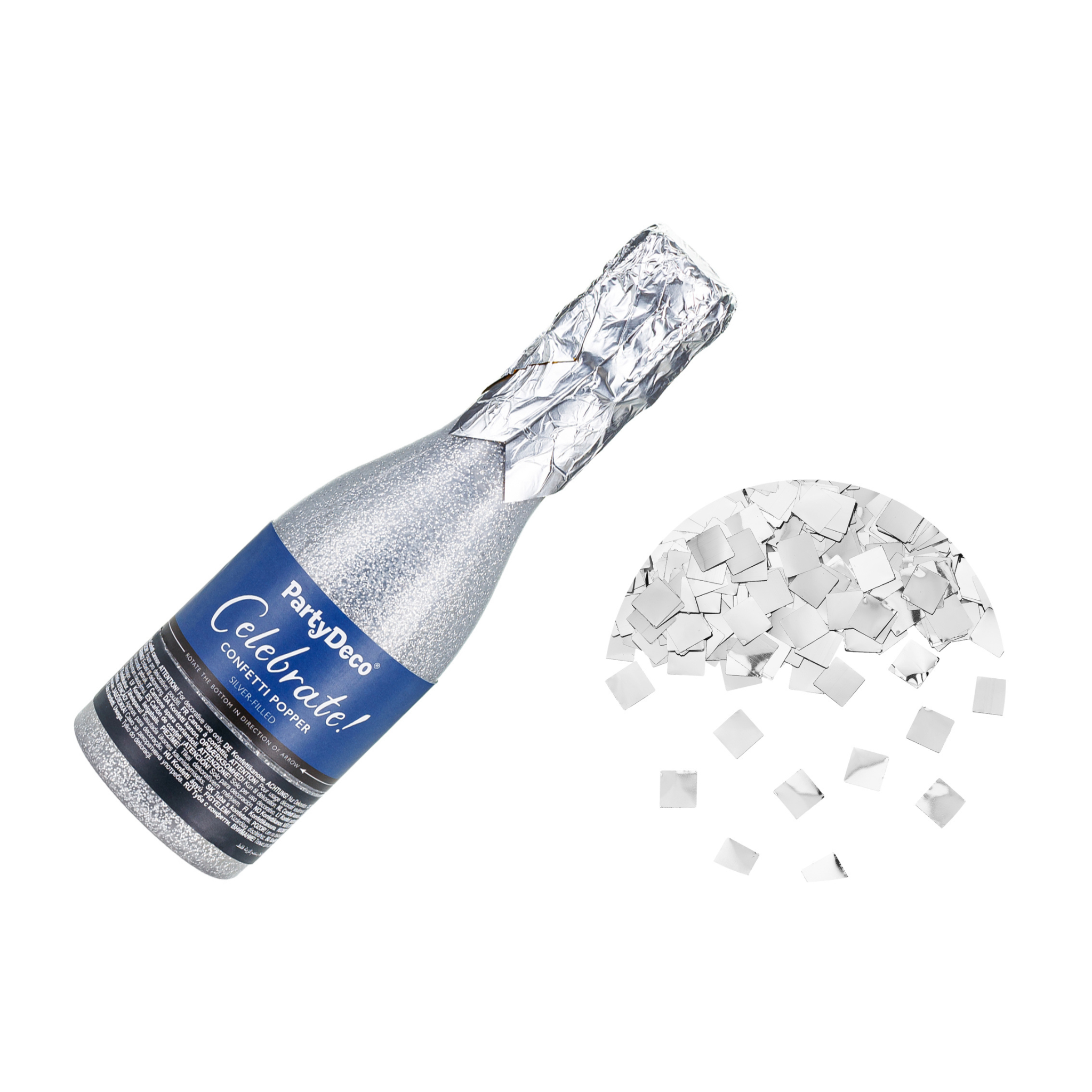 Mini-Konfettikanone Champagnerflasche Silber