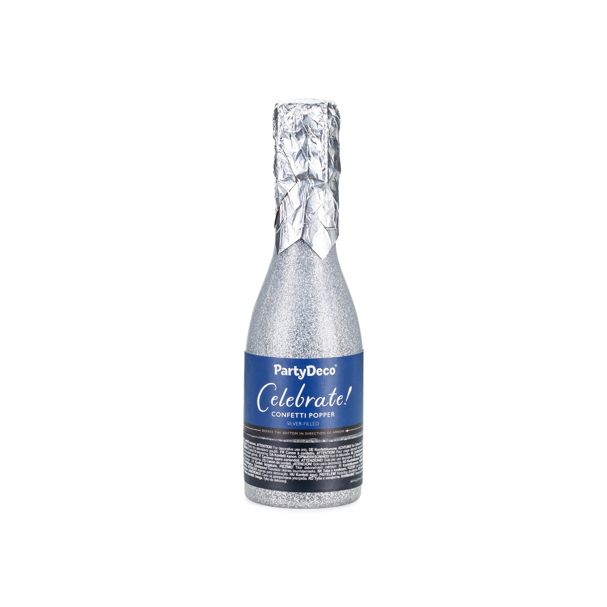 Mini-Konfettikanone Champagnerflasche Silber