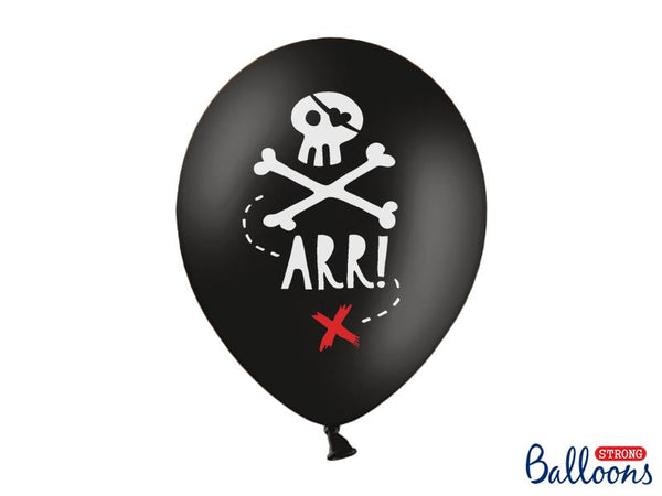 Motivballons Piraten, 30 cm, Schwarz, 6 Stück Hey Party
