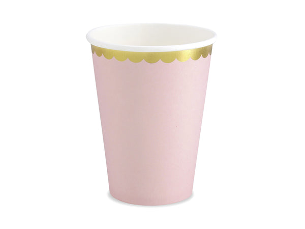 Pappbecher Scallop Rosa mit Goldrand Hey Party