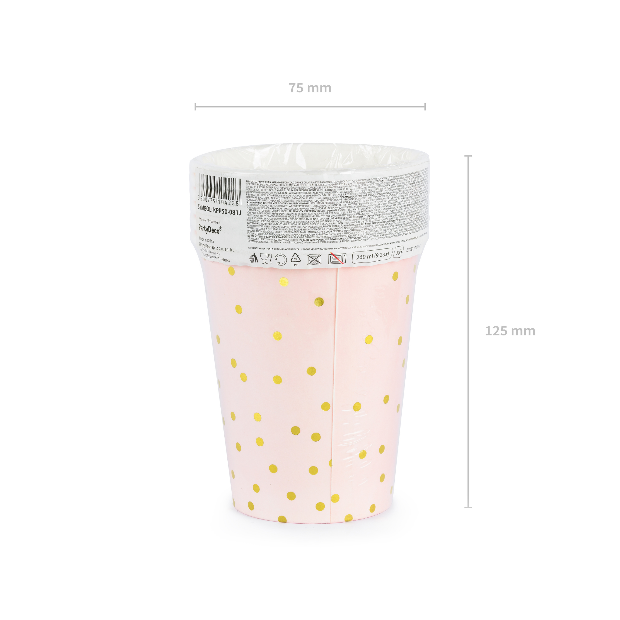 Pappbecher Rosa mit goldenen Punkten -hey-Party.de- Pappbecher -#Variante_