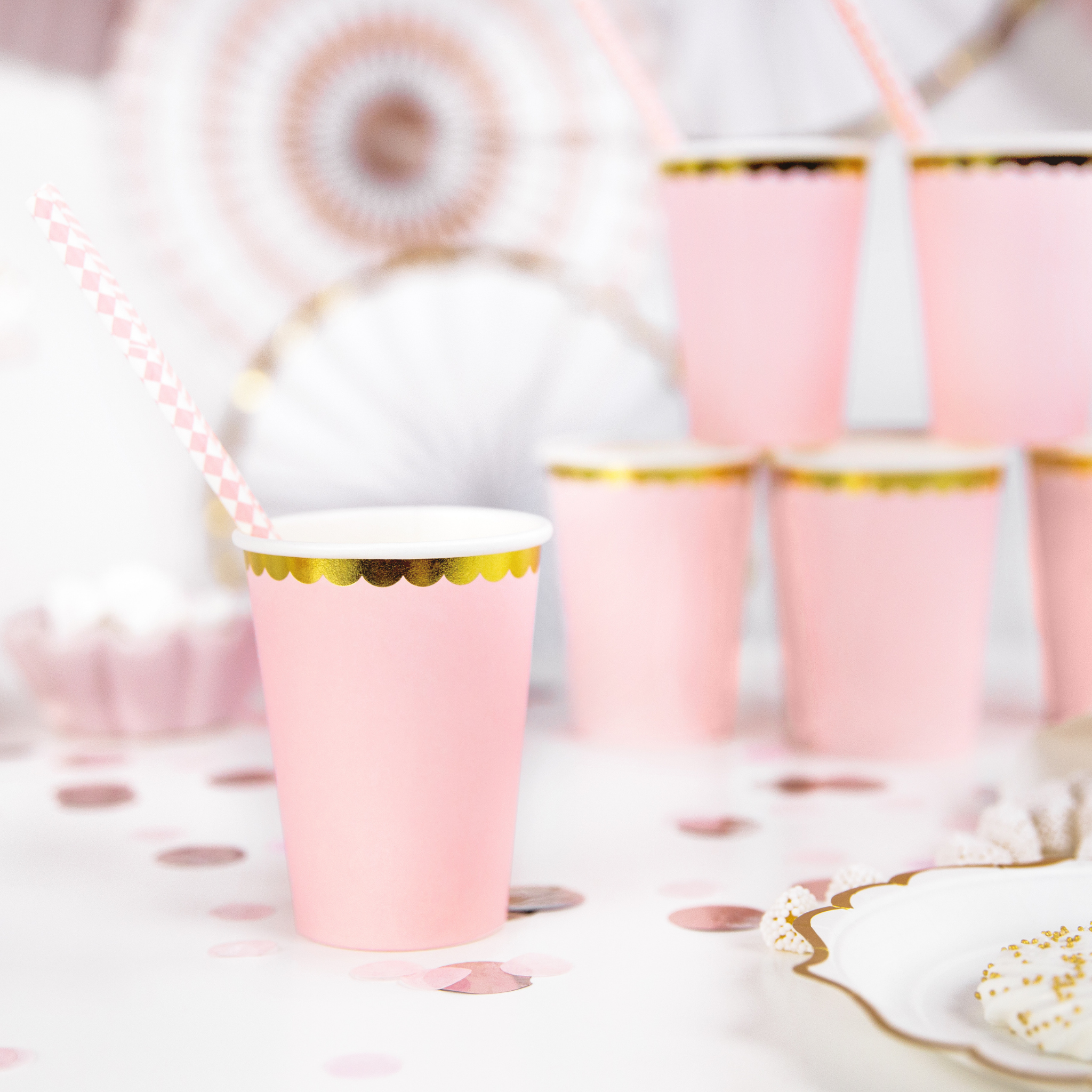 Pappbecher Rosa mit Goldrand -hey-Party.de- Pappbecher -#Variante_