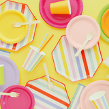 Pappteller Streifen Bunt -hey-Party.de- Pappteller -#Variante_