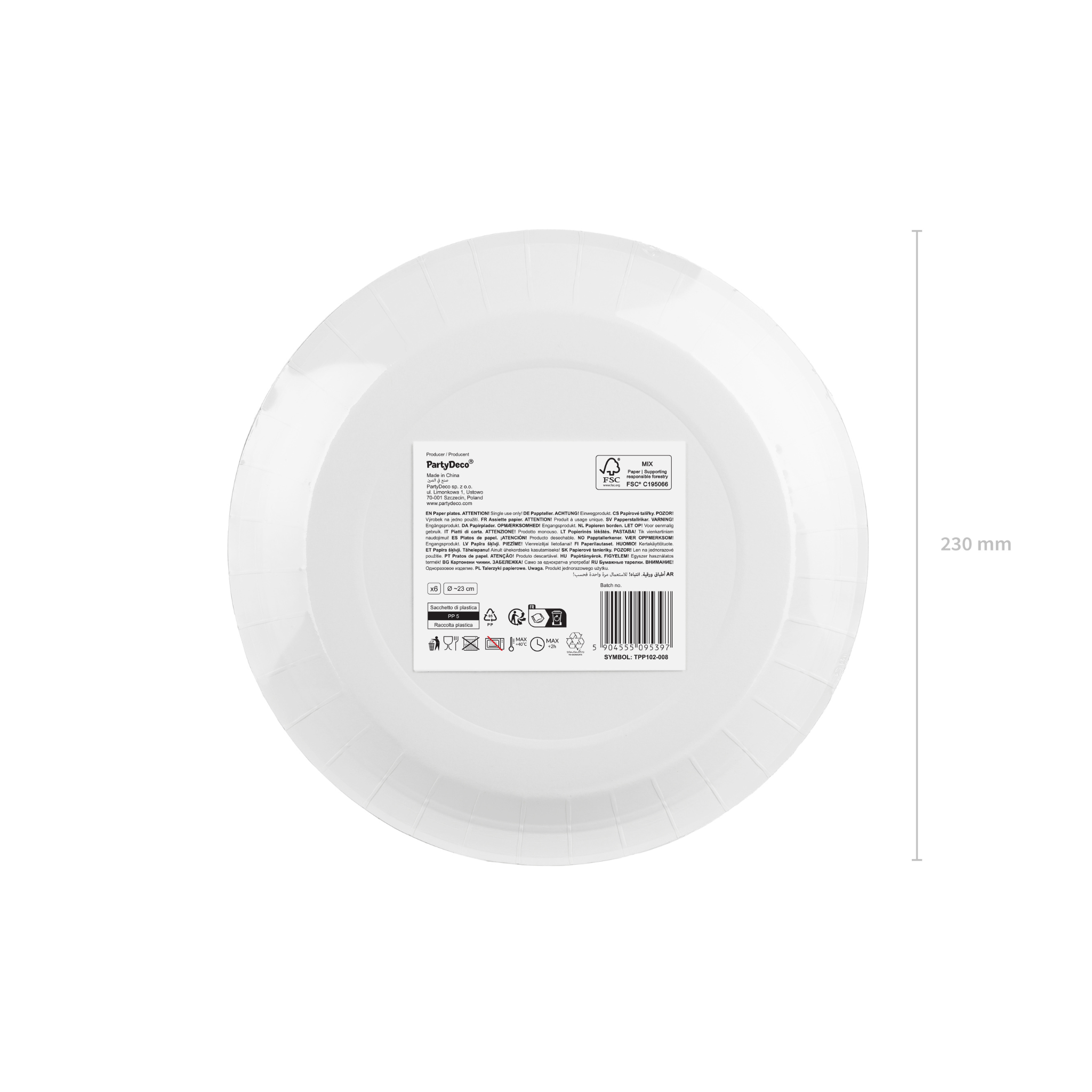 Pappteller Einfarbig Weiß 23 cm