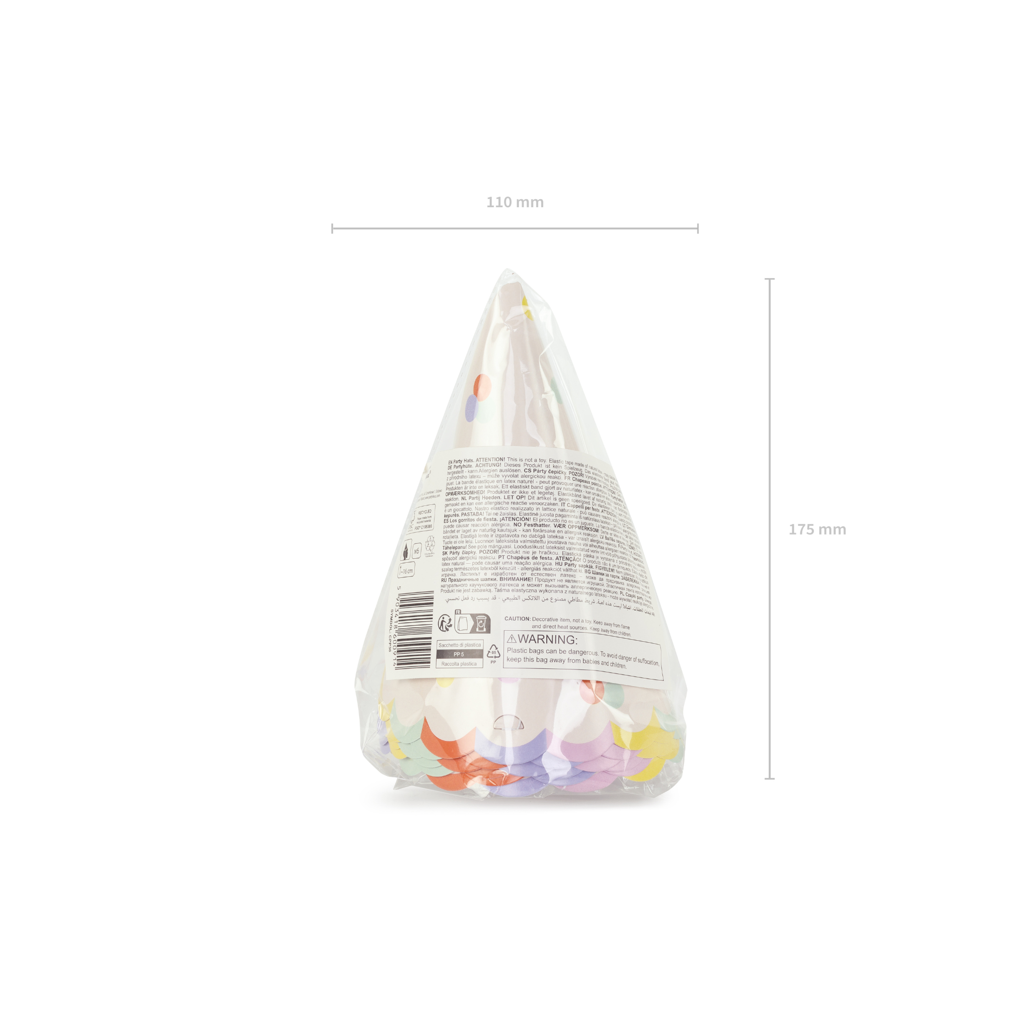 Partyhütchen Konfetti Bunt, 16 cm