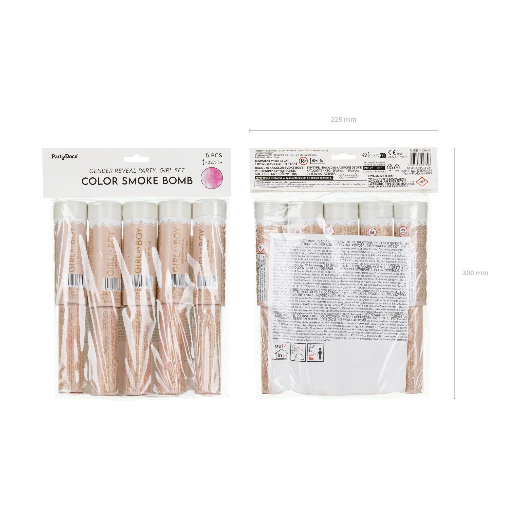 Rauchbombe "It's a girl" Rosa 5er-Set -hey-Party.de- Konfettikanonen -#Variante_