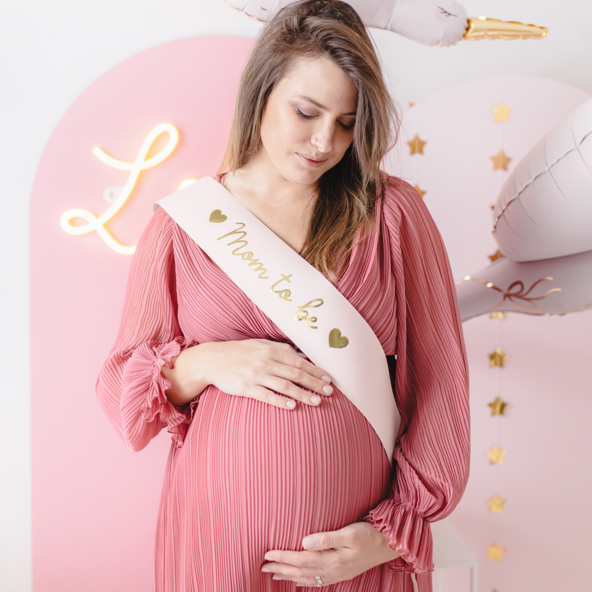 Schärpe "Mom to be" Rosa -hey-Party.de- Schärpen -#Variante_