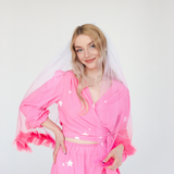 Schleier Weiß & Pink -hey-Party.de- Partyhütchen -#Variante_