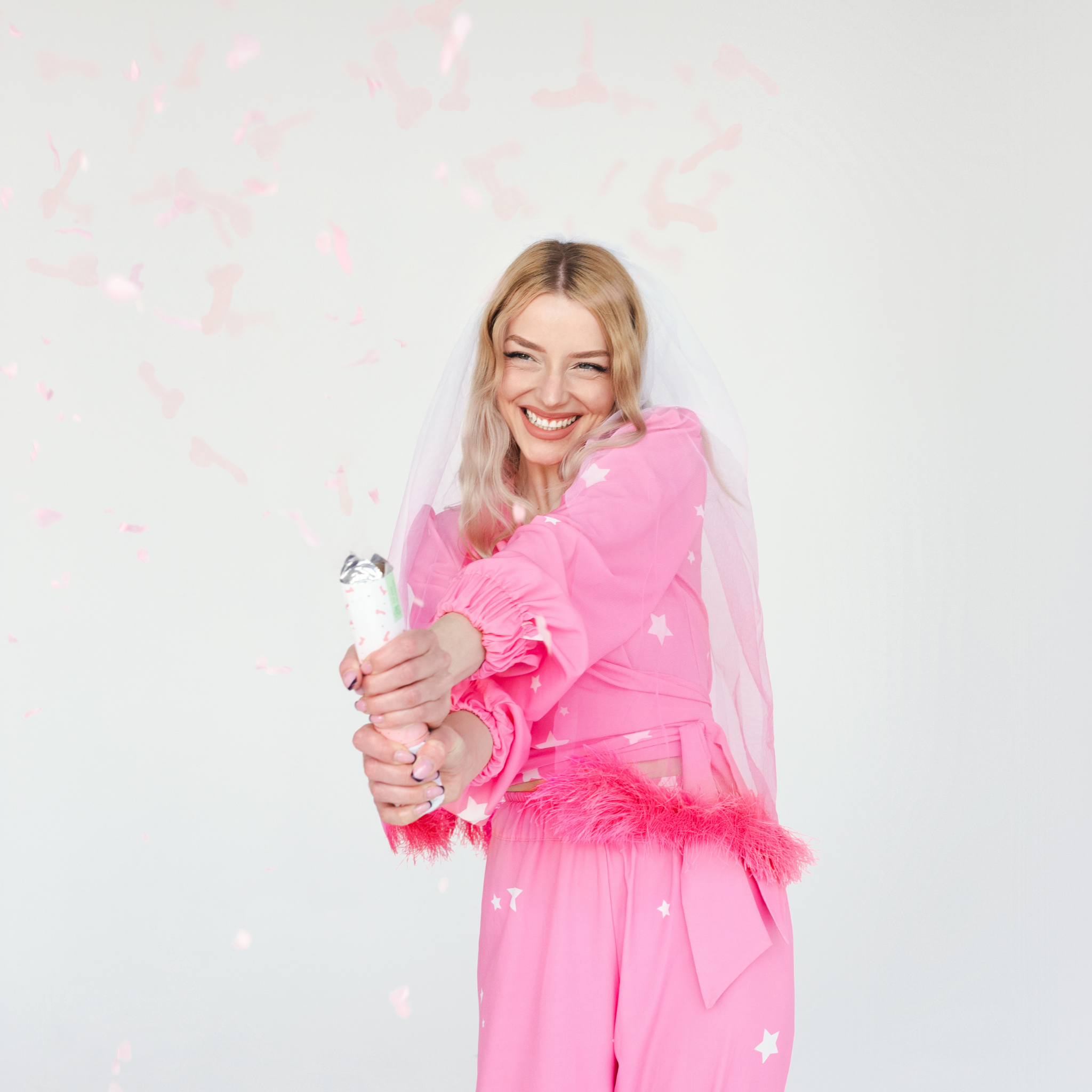 Schleier Weiß & Pink -hey-Party.de- Partyhütchen -#Variante_