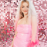 Schleier Weiß & Pink -hey-Party.de- Partyhütchen -#Variante_