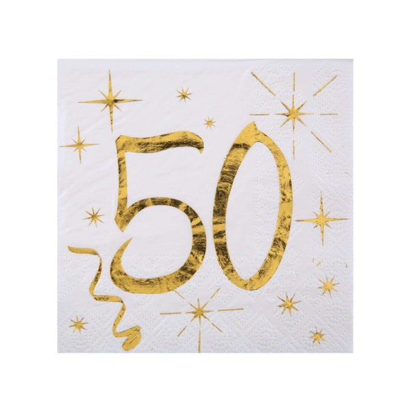 Servietten „50“ Weiß & Gold Hey Party