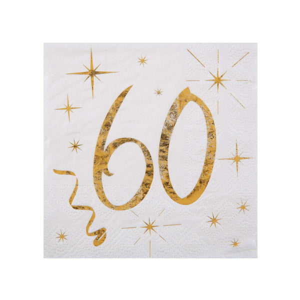 Servietten „60“ Weiß & Gold Hey Party