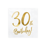 Servietten "30th Birthday" Weiß & Gold -hey-Party.de- Servietten -#Variante_