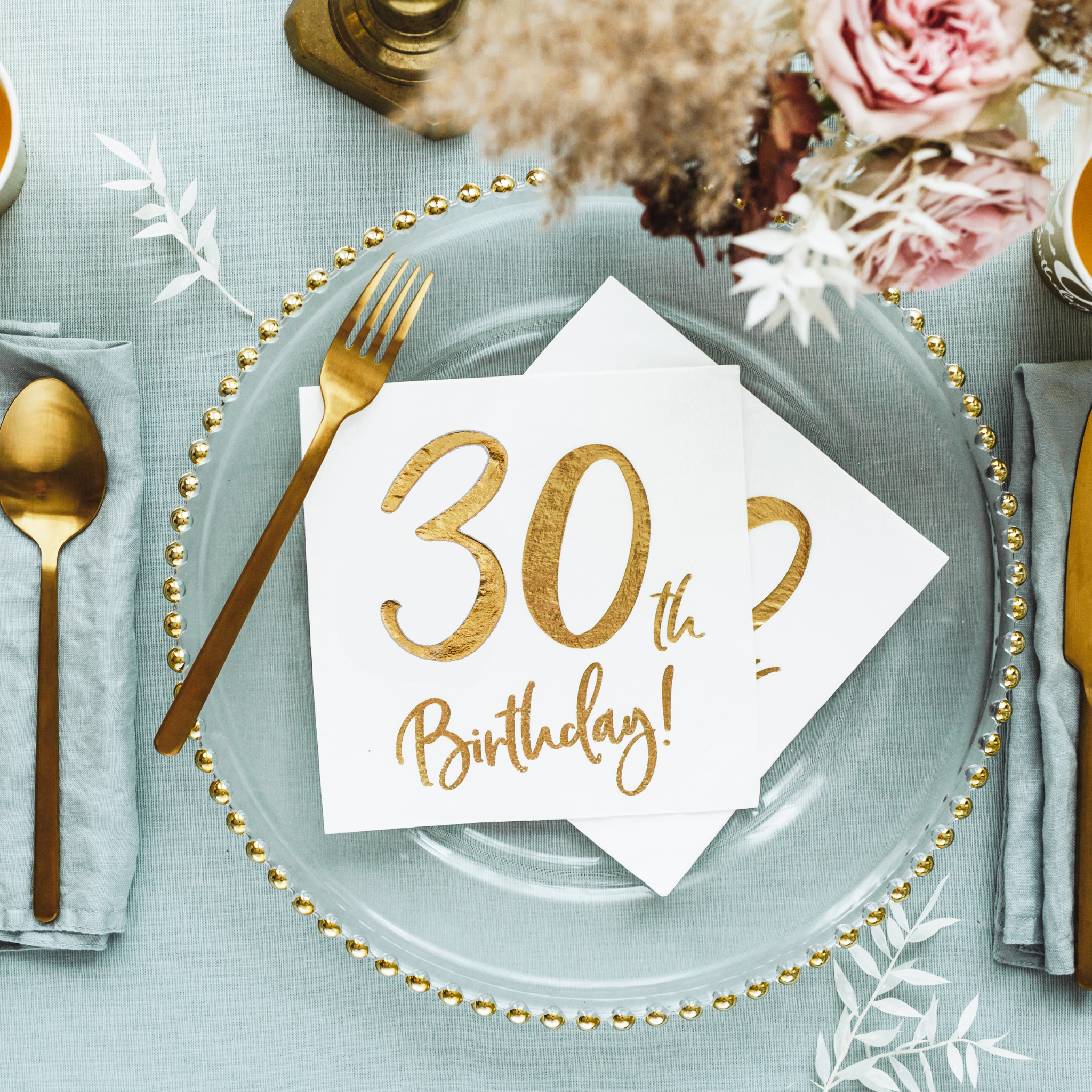 Servietten "30th Birthday" Weiß & Gold -hey-Party.de- Servietten -#Variante_