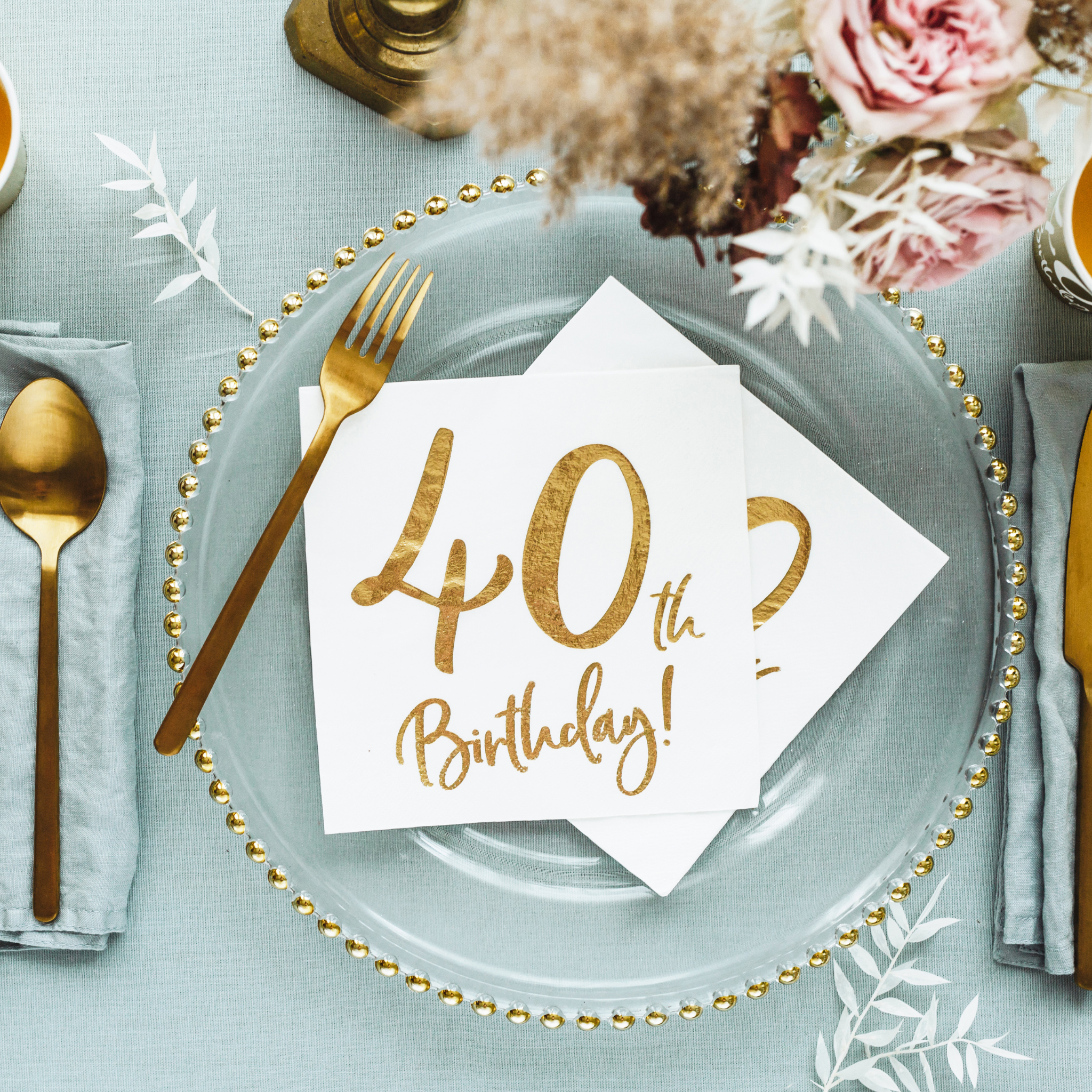 Servietten "40th Birthday" Weiß & Gold -hey-Party.de- Servietten -#Variante_