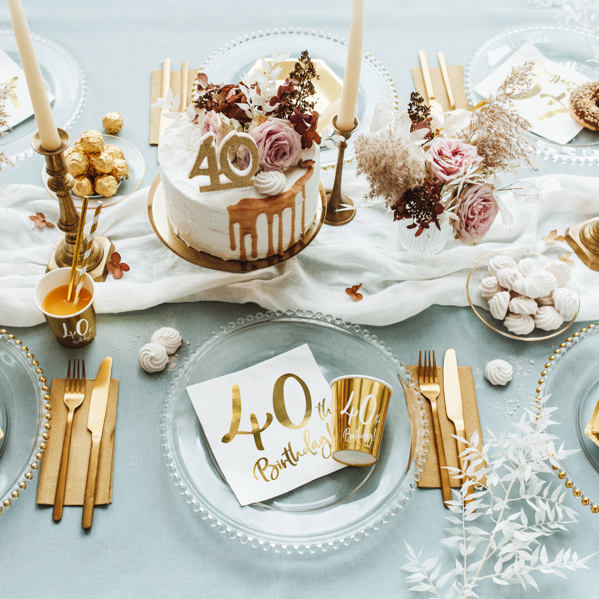 Servietten "40th Birthday" Weiß & Gold -hey-Party.de- Servietten -#Variante_