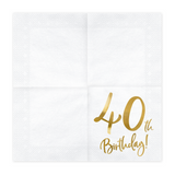 Servietten "40th Birthday" Weiß & Gold -hey-Party.de- Servietten -#Variante_