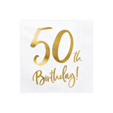 Servietten "50th Birthday" Weiß & Gold -hey-Party.de- Servietten -#Variante_