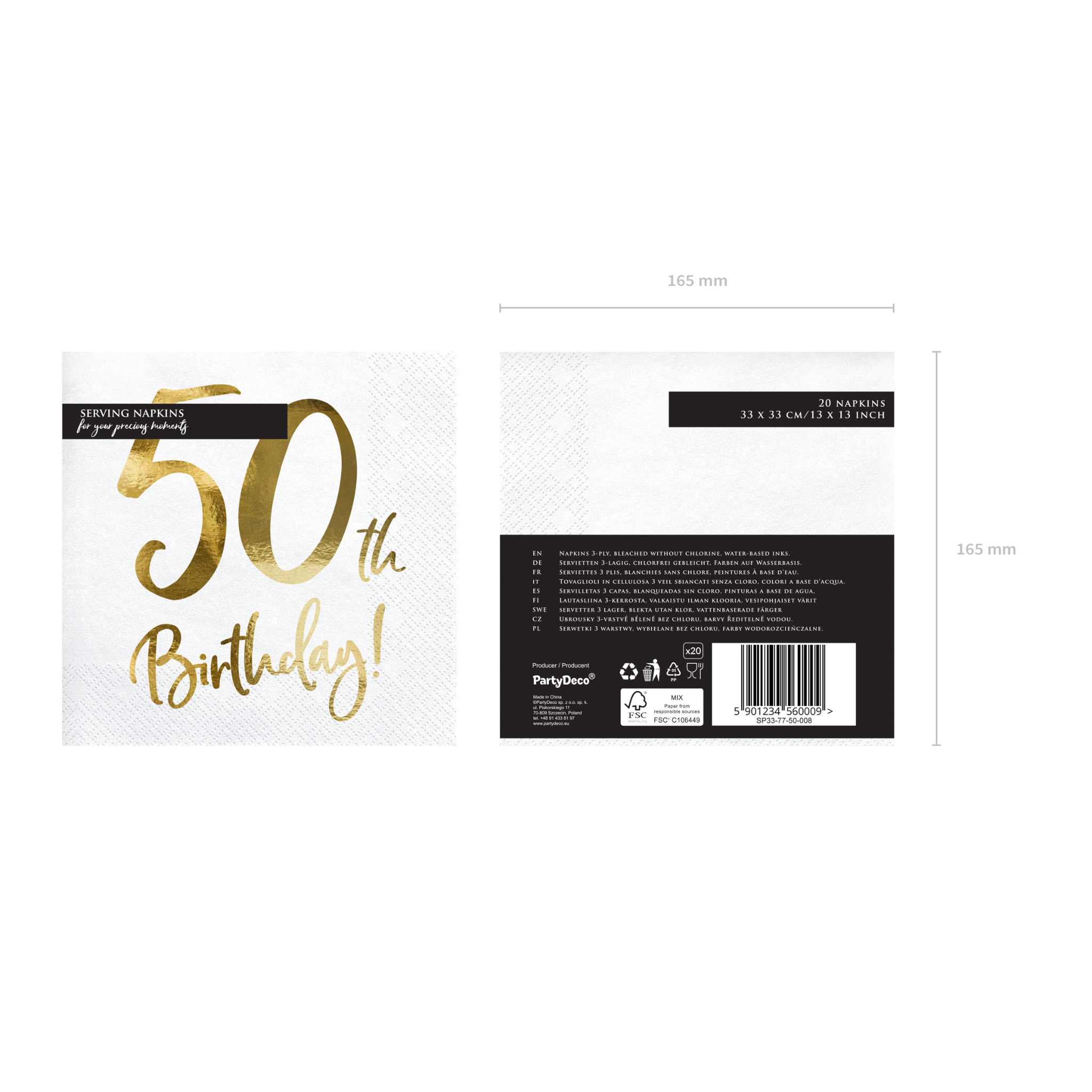 Servietten "50th Birthday" Weiß & Gold -hey-Party.de- Servietten -#Variante_