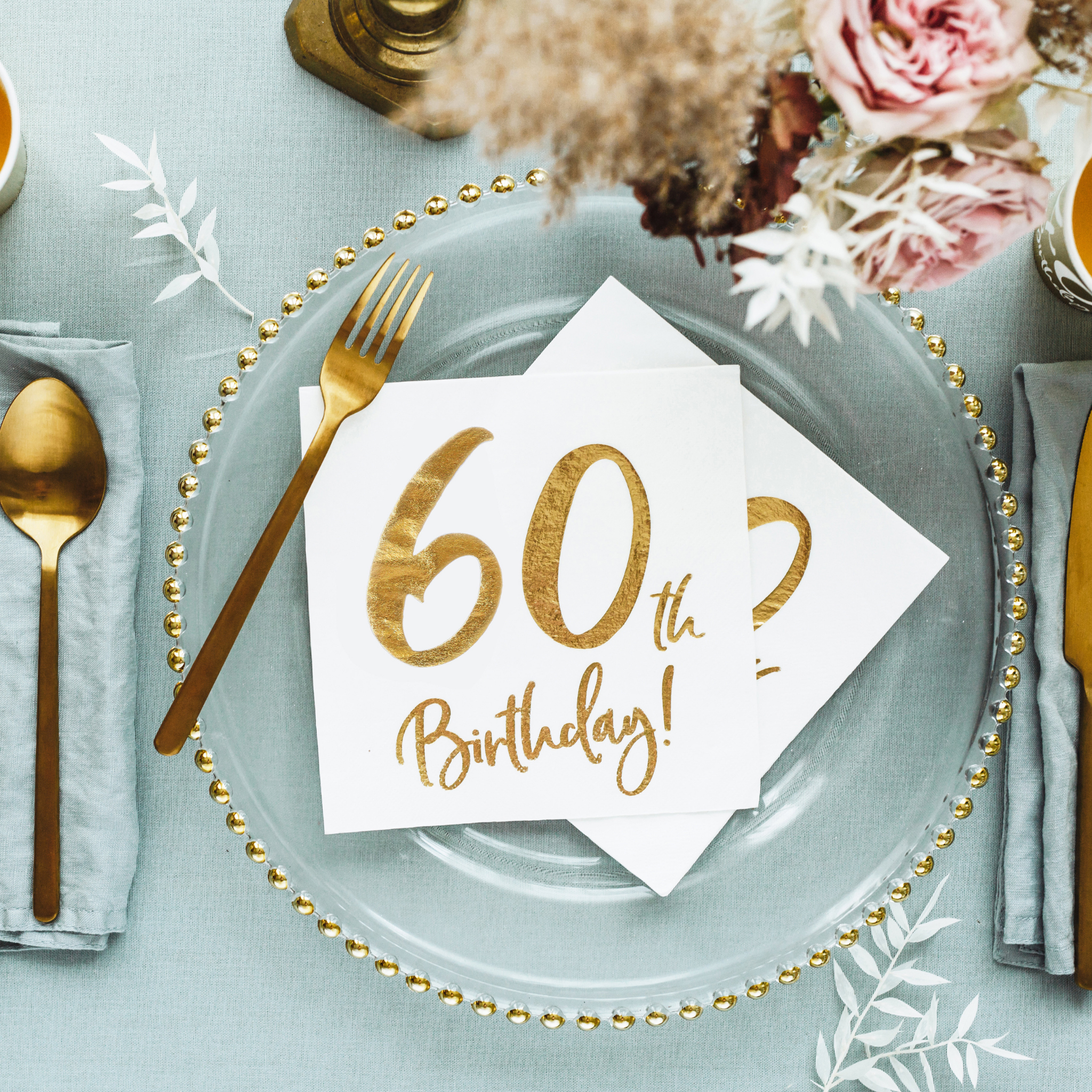 Servietten "60th Birthday" Weiß & Gold -hey-Party.de- Servietten -#Variante_
