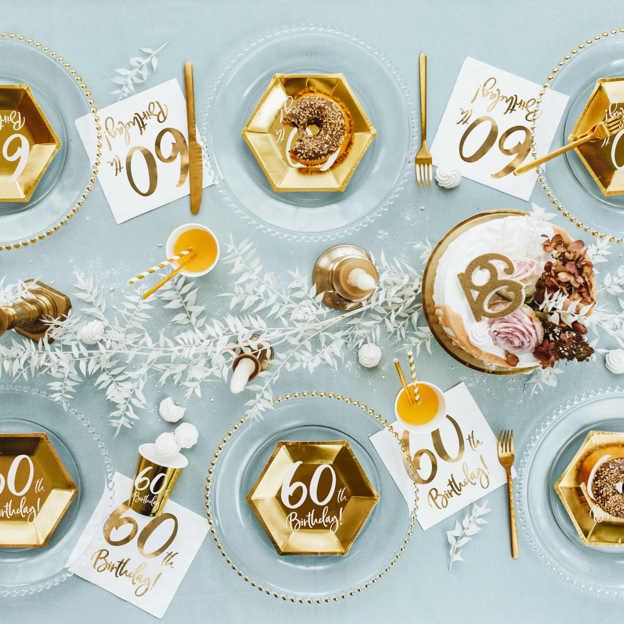 Servietten "60th Birthday" Weiß & Gold -hey-Party.de- Servietten -#Variante_