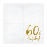Servietten "60th Birthday" Weiß & Gold -hey-Party.de- Servietten -#Variante_