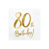Servietten "80th Birthday" Weiß & Gold -hey-Party.de- Servietten -#Variante_