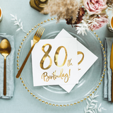 Servietten "80th Birthday" Weiß & Gold -hey-Party.de- Servietten -#Variante_