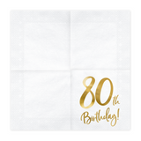 Servietten "80th Birthday" Weiß & Gold -hey-Party.de- Servietten -#Variante_