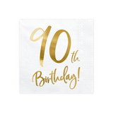 Servietten "90th Birthday" Weiß & Gold -hey-Party.de- Servietten -#Variante_