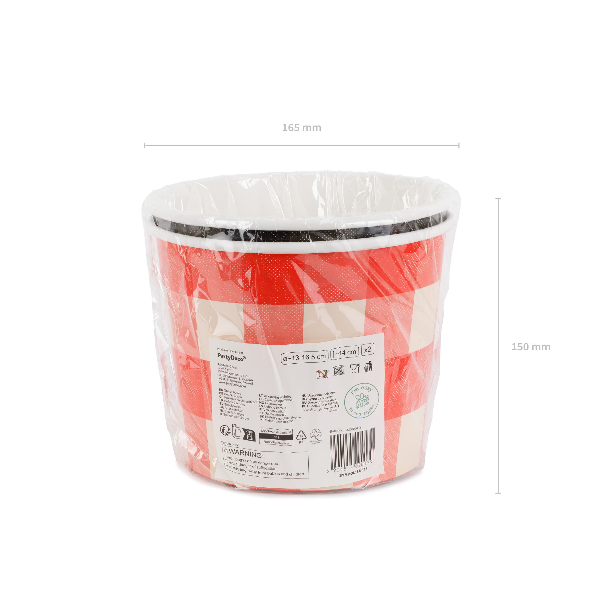 Snack-Eimer Kariert, ca. 14 cm