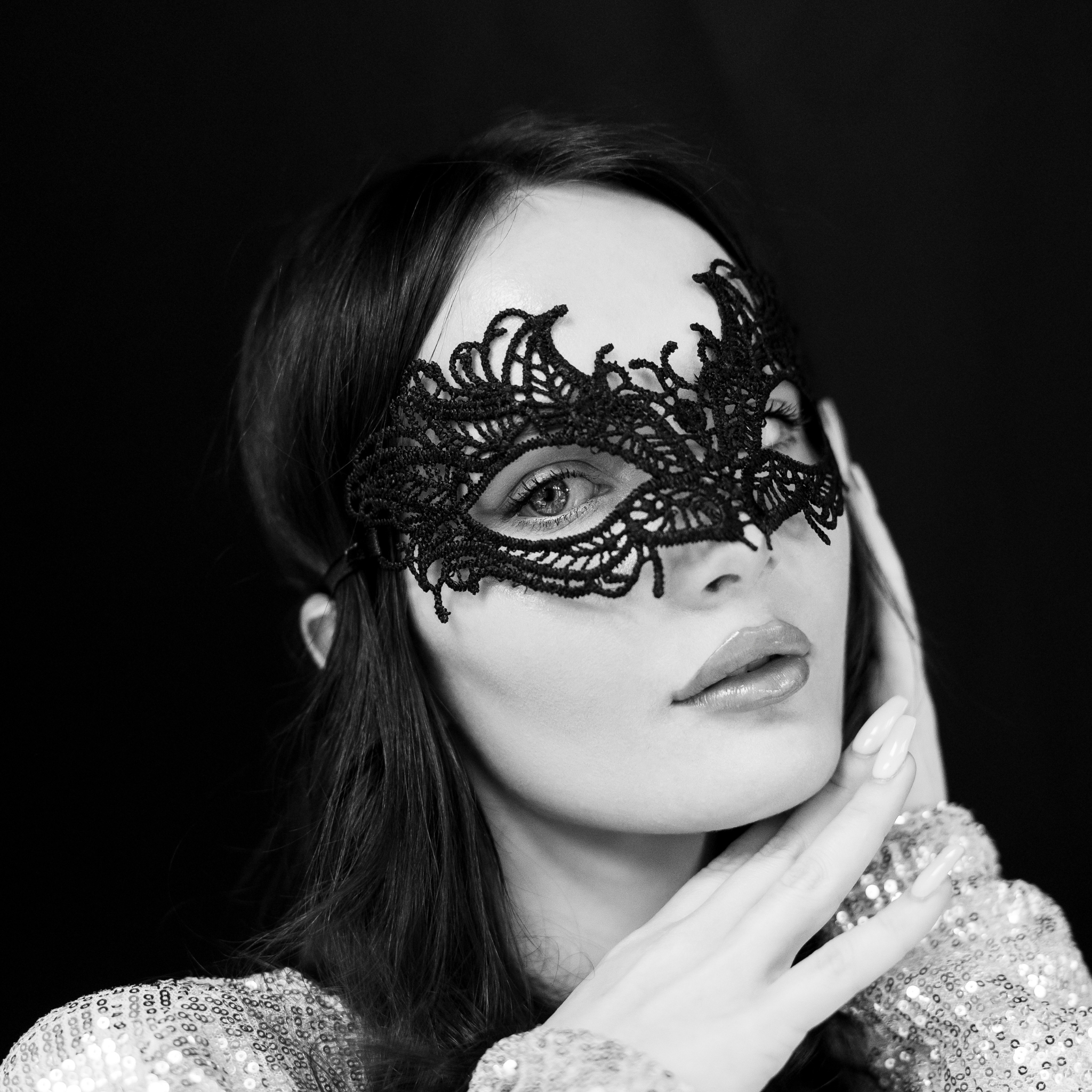 Karnevalsmaske Spitze Schwarz Breit