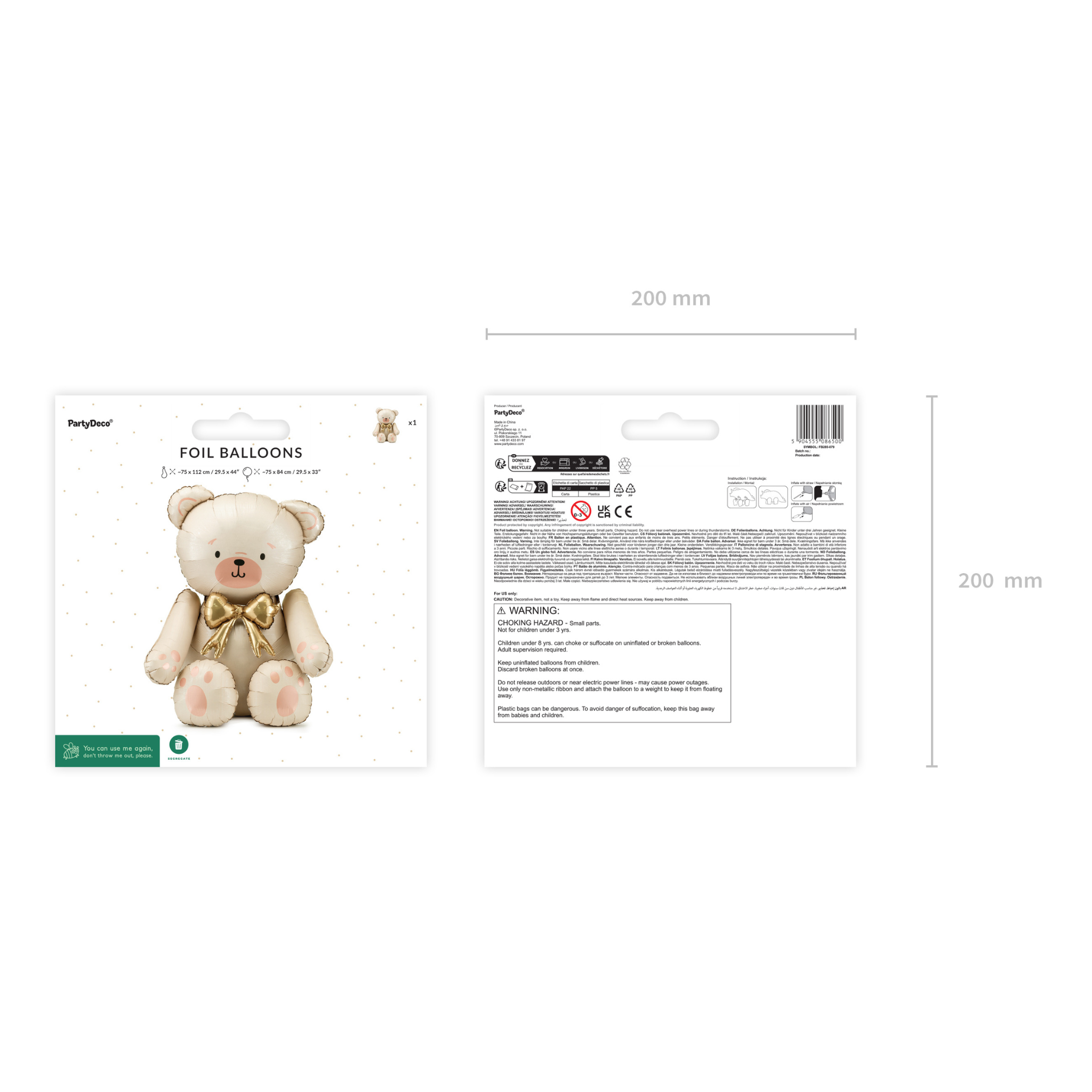 Stehender Folienballon Teddybär Beige -hey-Party.de- Folienballons -#Variante_