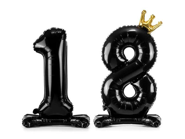 Stehender Folienballon Zahl "18" mit Krönchen, 84 cm, schwarz Folienballons Hey Party