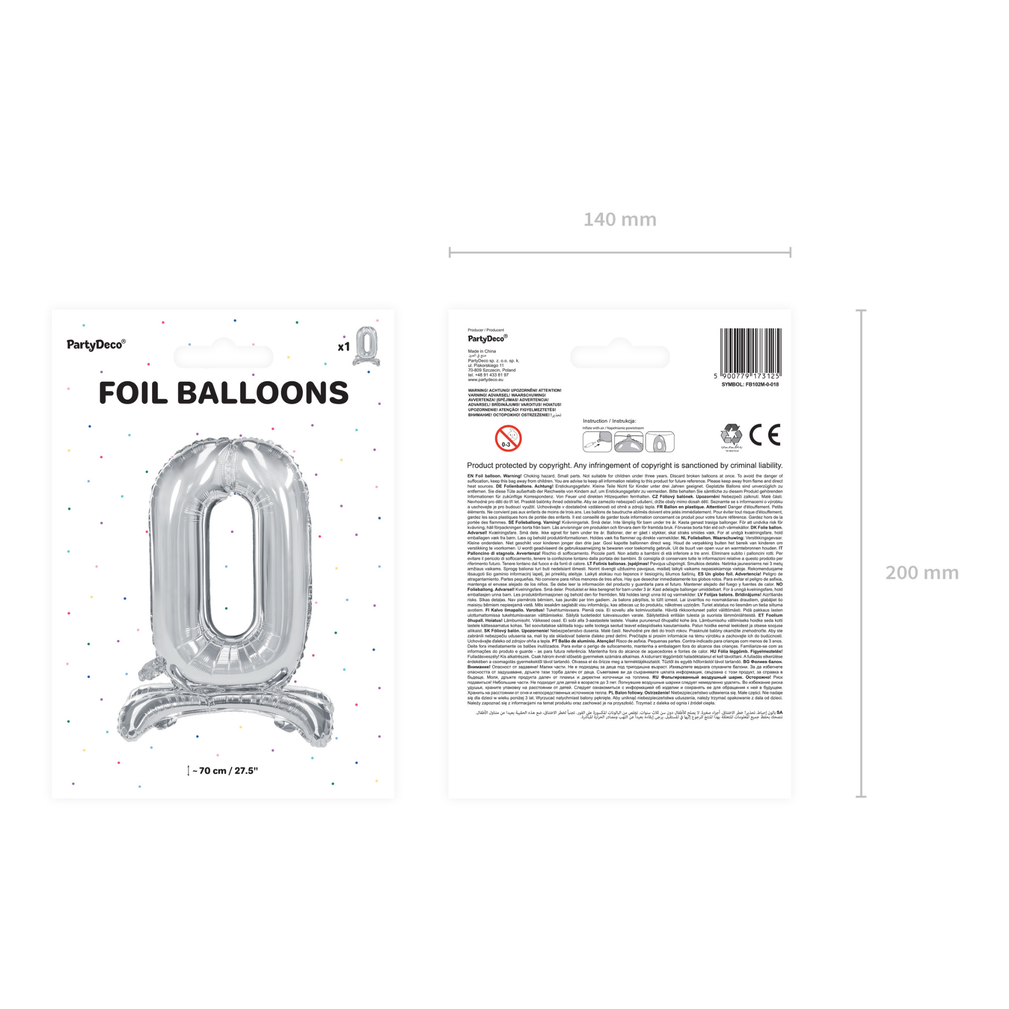 Stehender Folienballon Zahl silber -hey-Party.de- Folienballons -#Variante_ Zahl 0