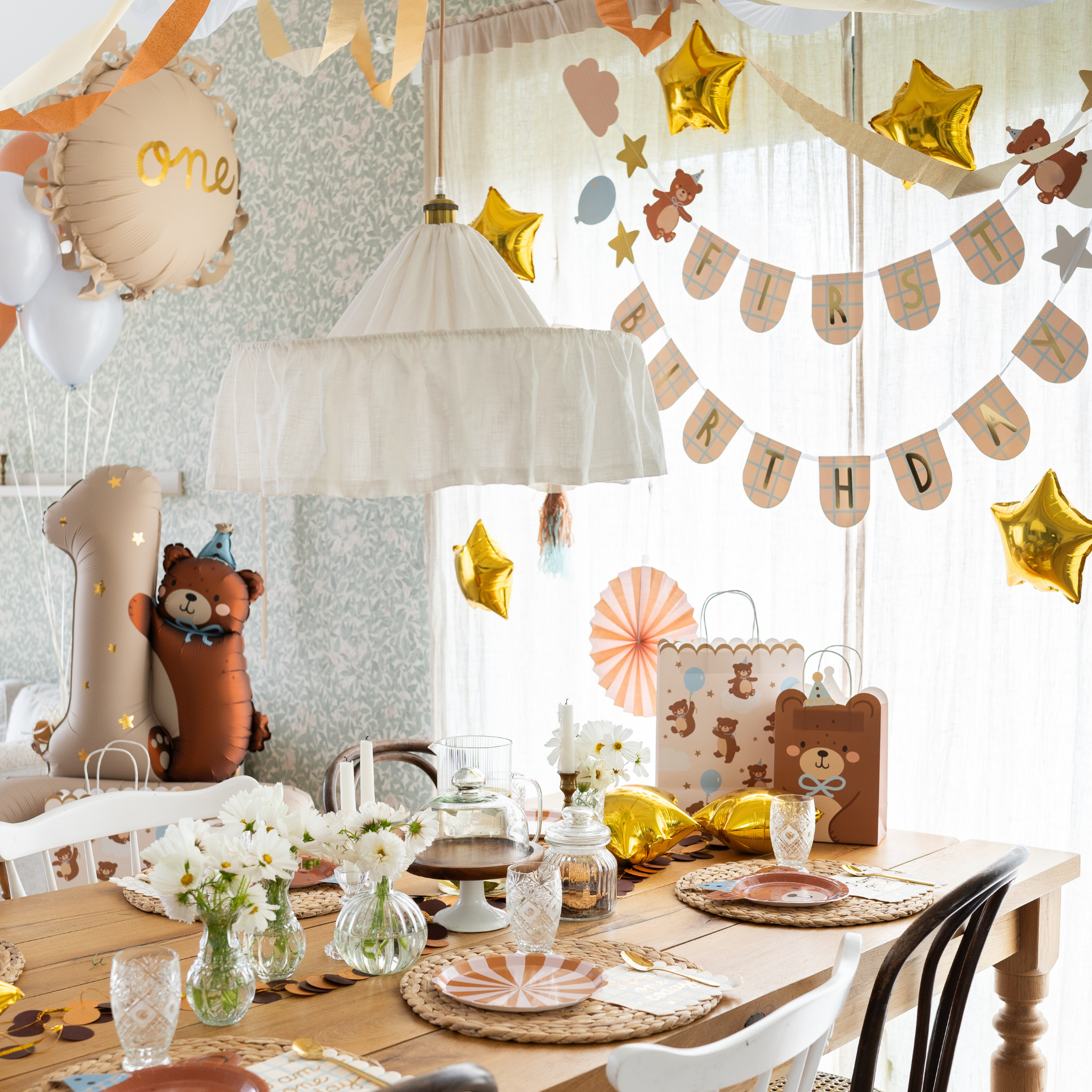 Stehender Folienballon Zahl "1" mit Teddybär -hey-Party.de- Folienballons -#Variante_