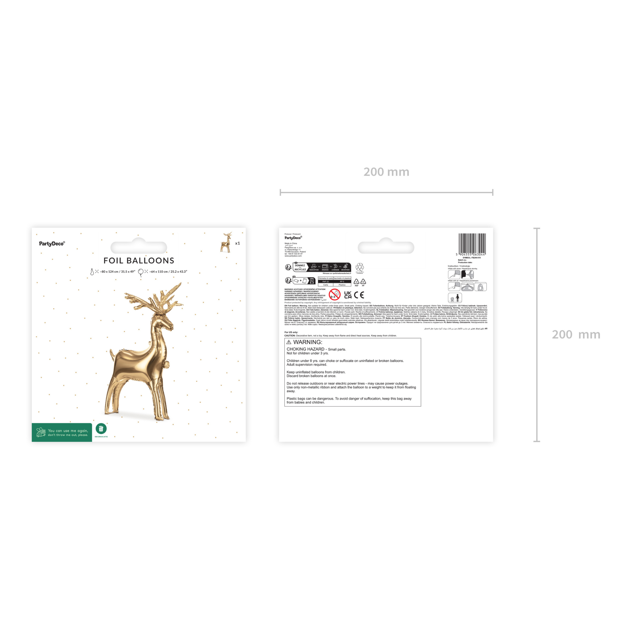 Stehender Folienballon Rentier Gold -hey-Party.de- -#Variante_ Groß (110cm)